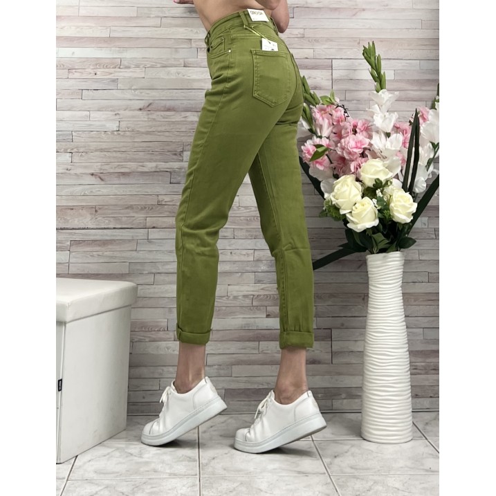 Дънки Есенно Зелено Mom Fit